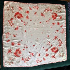 Vera Neumann Vintage Silk Scarf Red Floral Hand Screened Square Large 28in